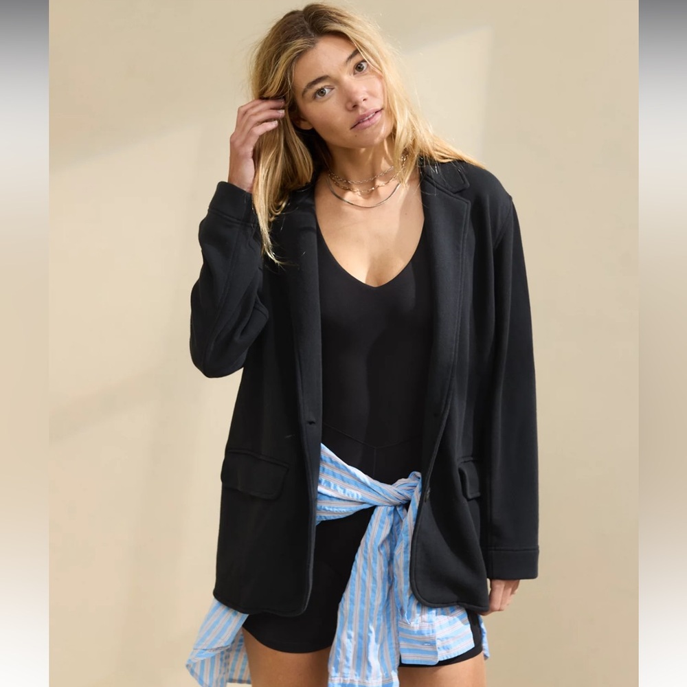 NWT New Aerie Long Sleeve Soft Cotton Blazer Black Medium